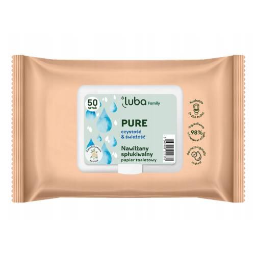 Miniaturka artykułu - LUBA Family nawilżany papier toaletowy Pure, 50 szt.