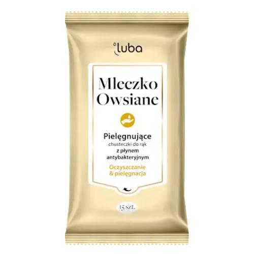 Miniaturka artykułu - Luba Mleczko Owsiane Pielęgnujące chusteczki do rąk z płynem antybakteryjnym, 15 szt.