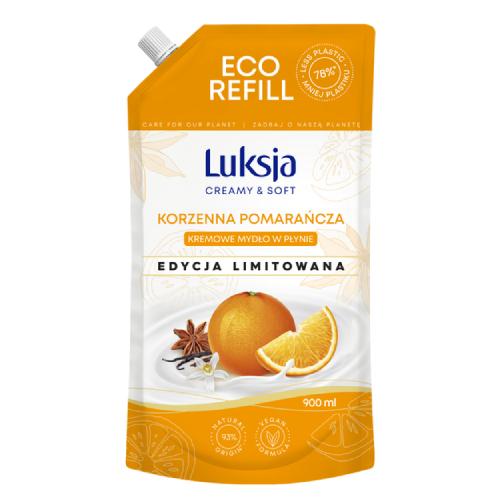 Miniaturka artykułu - LUKSJA Creamy & Soft Kremowe mydło w płynie Korzenna pomarańcza, zapas, 900 ml