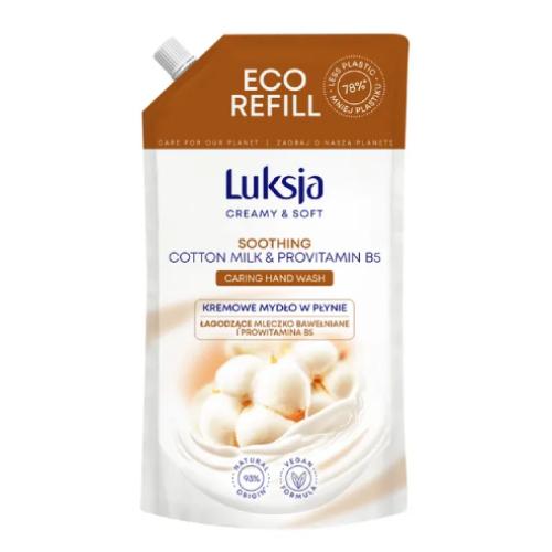 Miniaturka artykułu - LUKSJA Creamy & Soft Kremowe mydło w płynie Mleczko bawełniane i Prowitamina B5, opakowanie uzupełniające, 900ml