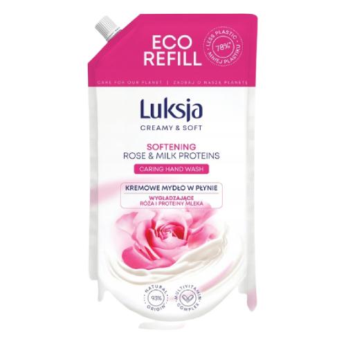 Miniaturka artykułu - LUKSJA Creamy & Soft Kremowe mydło w płynie R&oacute;ża i Proteiny mleka, opakowanie uzupełniające, 900ml