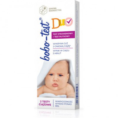 Zdjęcie produktu - BOBO-TEST DUO Test ciążowy strumieniowy - 1 sztuka + Test ciążowy płytkowy - 1 sztuka