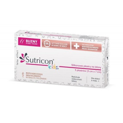 Zdjęcie produktu - SUTRICON KIDS Silikonowe plastry na blizny 3x7cm, 5 plastr&oacute;w 