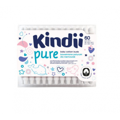 Zdjęcie produktu - Kindii Pure Patyczki higieniczne z ogranicznikiem CLEANIC KINDII dla niemowląt, 60 sztuk