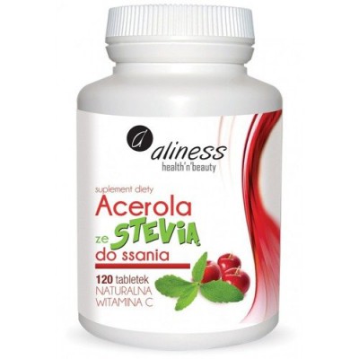 Zdjęcie produktu - ALINESS Acerola ze stewią do ssania - 120 tabletek 