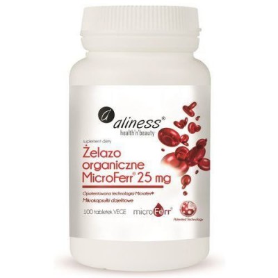 Zdjęcie produktu - ALINESS Żelazo organiczne 25mg - 100 tabletek