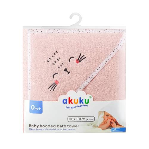 Zdjęcie produktu - Akuku Okrycie kąpielowe z kapturkiem r&oacute;żowe 100 x 100 cm A0664