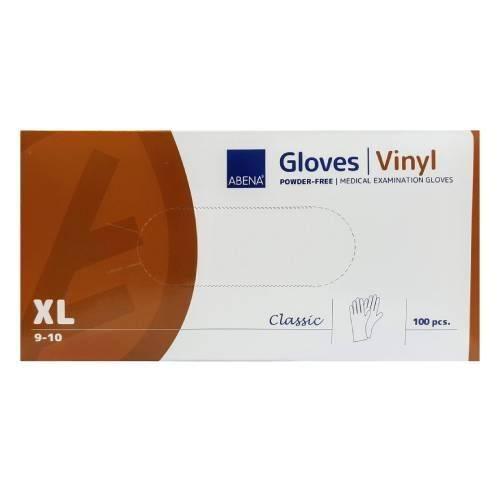 Zdjęcie produktu - Abena Vinyl Rękawice winylowe bezpudrowe białe rozmiar XL, 100 szt. USZKODZONY KARTON