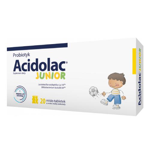 Zdjęcie produktu - Acidolac Junior o smaku białej czekolady, 20 tabletek