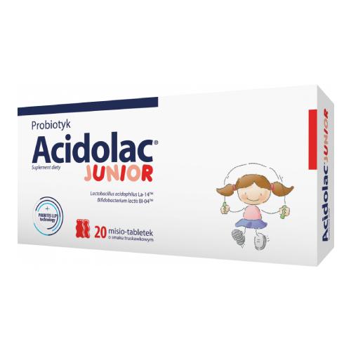Zdjęcie produktu - ACIDOLAC JUNIOR Probiotyk o smaku truskawkowym, 20 misio-tabletek