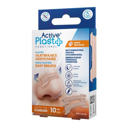 Zdjęcie produktu - ACTIVE PLAST Plastry ułatwiające oddychanie przeciw chrapaniu Standard, 10 szt.