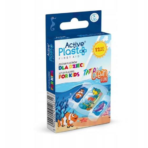 Zdjęcie produktu - ACTIVE PLAST Tattoo Ocean Fun Zestaw plastr&oacute;w dla dzieci, 12szt.