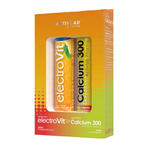 Zdjęcie produktu - ACTIVLAB PHARMA Zestaw ElectroVit pomarańczowy, 20tabl. mus. + Calcium 300 cytrynowy, 20tabl. mus. KR&Oacute;TKA DATA 02.08.2026