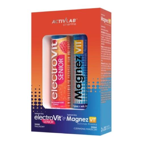 Zdjęcie produktu - ACTIVLAB PHARMA Zestaw ElectroVit Senior malinowy, 20tabl. mus. + MagnezVIT czerwona porzeczka, 20tabl. mus.