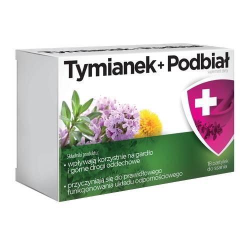 Zdjęcie produktu - AFLOFARM Tymianek + Podbiał pastylki do ssania, 18 szt.