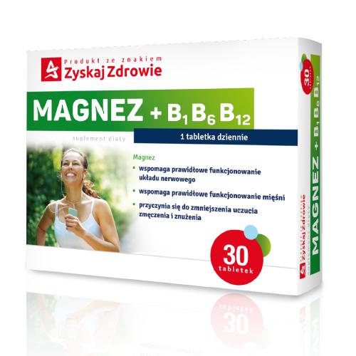 Miniaturka artykułu - ZYSKAJ ZDROWIE Magnez + B1 B6 B12, 30 tabletek