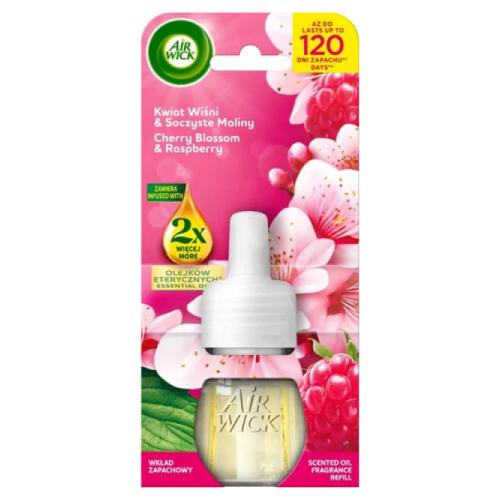 Zdjęcie produktu - Air Wick Essential Oils Wkład do elektrycznego odświeżacza powietrza Kwiat Wiśni & Słodka Malina, 19 ml