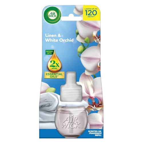 Zdjęcie produktu - Air Wick Essential Oils Wkład do elektrycznego odświeżacza powietrza Len & Biała Orchidea, 19 ml