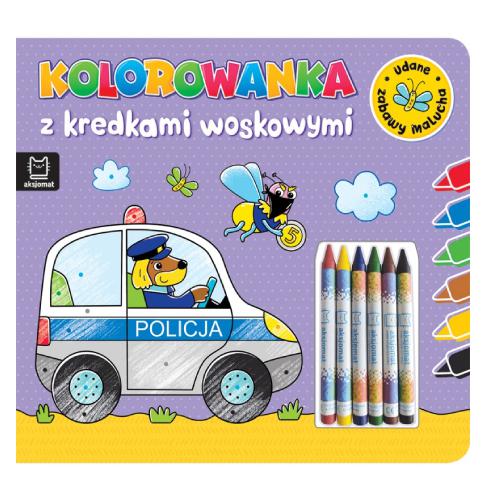 AKSJOMAT Kolorowanka z kredkami woskowymi. Udane zabawy malucha. Książeczka fioletowa
