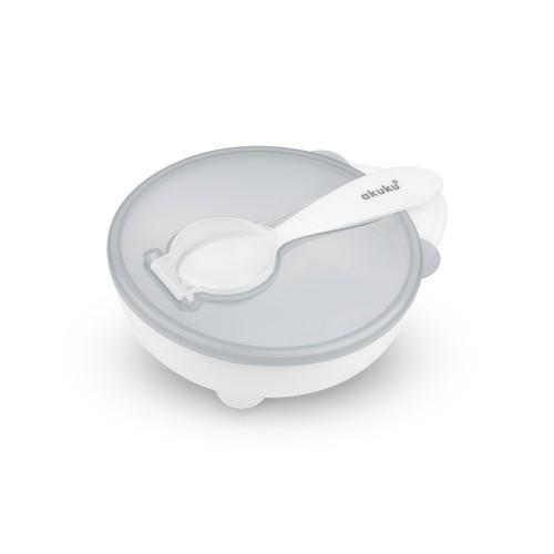 Zdjęcie produktu - AKUKU Miseczka z łyżeczką i pokrywką biała 250ml A0424