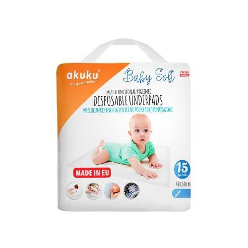 Zdjęcie produktu - AKUKU Podkład jednorazowy 40x60cm Baby Soft, 15szt.
