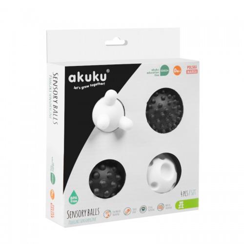 Zdjęcie produktu - AKUKU Zestaw piłeczek sensorycznych czarno-białe A0469, 4 sztuki