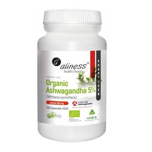 Zdjęcie produktu - ALINESS Organic Ashwagandha 5%, 100 kapsułek