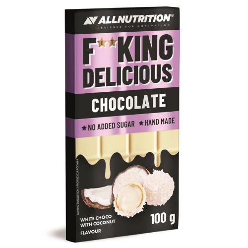 Zdjęcie produktu - ALLNUTRITION Fitking Delicious Chocolate Biała czekolada kokosowa, 100g KR&Oacute;TKA DATA 01.08.2026