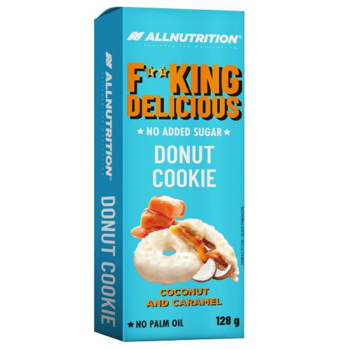 Zdjęcie produktu - Allnutrition Fitking Delicious Donut Cookie Ciastka z masą karmelową i wi&oacute;rkami kokosowymi w polewie mlecznej, 128 g
