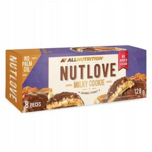 Zdjęcie produktu - ALLNUTRITION NutLove Milky Cookie Caramel&Peanut Ciastka w mlecznej polewie, 128g