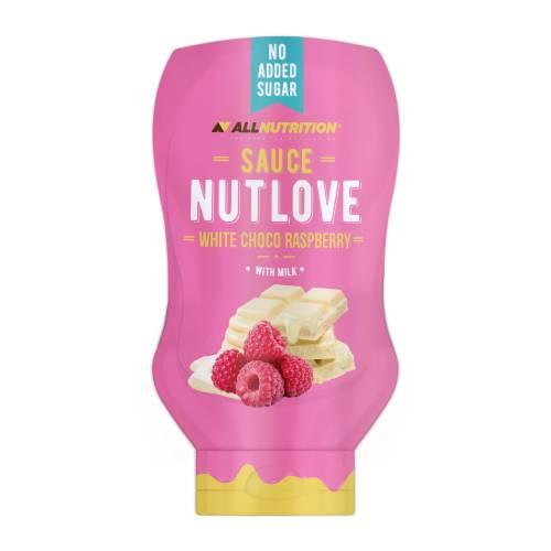 Zdjęcie produktu - Allnutrition Nutlove Sauce Sos Biała czekolada z wi&oacute;rkami kokosowymi i malinami, 280 ml