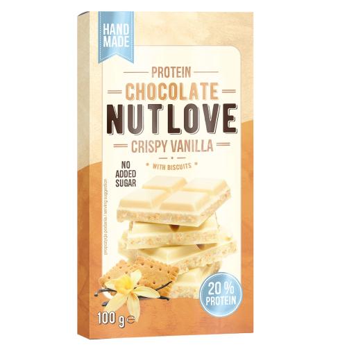 Zdjęcie produktu - ALLNUTRITION Protein Chocolate Nutlove Crispy Vanilla Biała czekolada białkowa waniliowa z herbatnikami, 100g