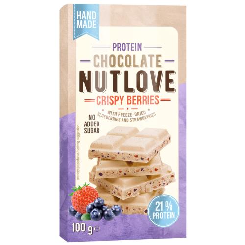 Zdjęcie produktu - ALLNUTRITION Protein Chocolate Nutlove Crispy Berries Biała czekolada białkowa z jagodami i truskawkami, 100g
