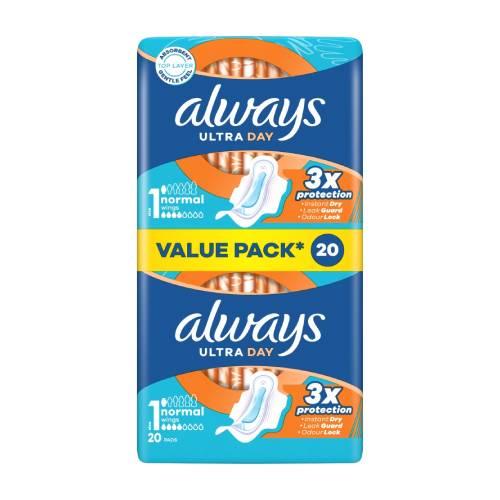 Zdjęcie produktu - Always Podpaski Ultra Day Normal rozmiar 1 ze skrzydełkami, 20 szt.