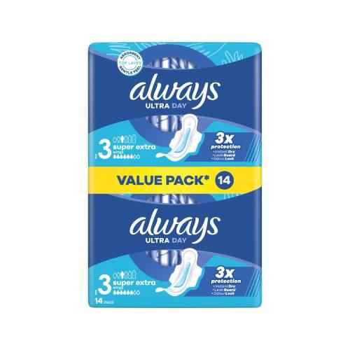 Zdjęcie produktu - Always Podpaski Ultra Super Extra rozmiar 3 ze skrzydełkami, 14 szt.