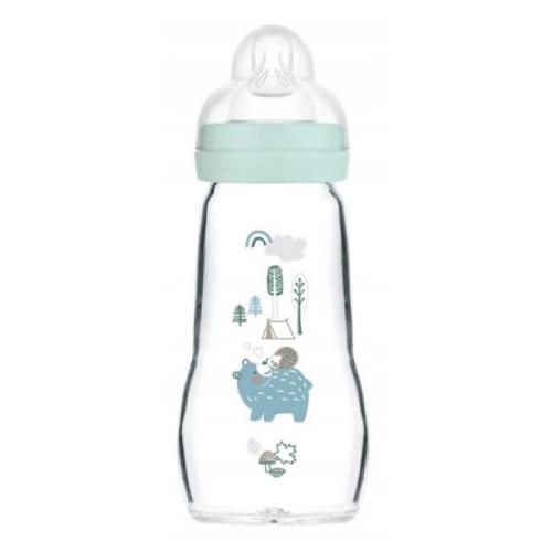 Miniaturka artykułu - MAM Szklana butelka dla niemowląt Feel Good Forest 2m+ 260ml boy