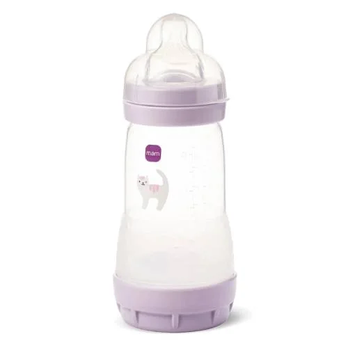 Miniaturka artykułu - MAM Perfect Start Butelka antykolkowa 2m+ 260ml fioletowa kot