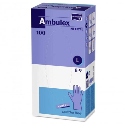 Zdjęcie produktu - Ambulex Nitryl Rękawice jednorazowe nitrylowe bezpudrowe fioletowe rozmiar L, 100 szt.