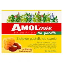 Zdjęcie produktu - AMOLowe na gardło mi&oacute;d i wit. c, 16 pastylek KR&Oacute;TKA DATA 30.06.2026