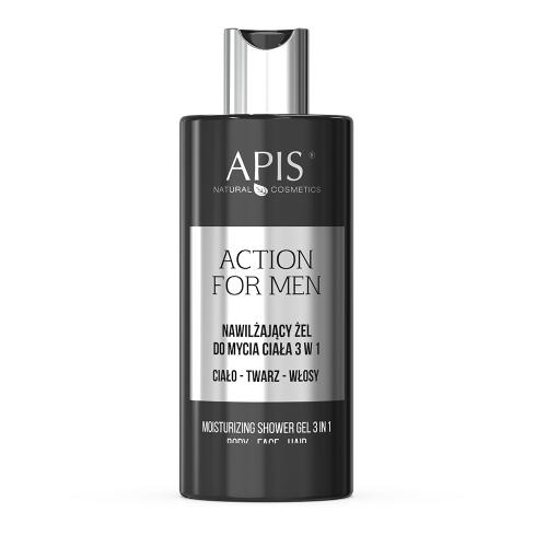 Zdjęcie produktu - APIS Action For Men Nawilżający żel do mycia ciała, twarzy i włos&oacute;w 3w1, 300 ml