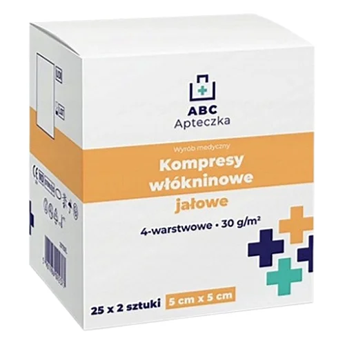 Zdjęcie produktu - Apteczka ABC Kompresy wł&oacute;kninowe jałowe 5 x 5 cm 4W, 25 x 2 szt.