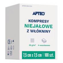Zdjęcie produktu - APTEO CARE Kompresy niejałowe z wł&oacute;kniny 7,5 x 7,5 cm, 100 sztuk