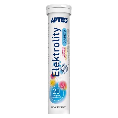 Zdjęcie produktu - Apteo Elektrolity Diabeto o smaku malinowo-cytrynowym, 20 tabl. mus.