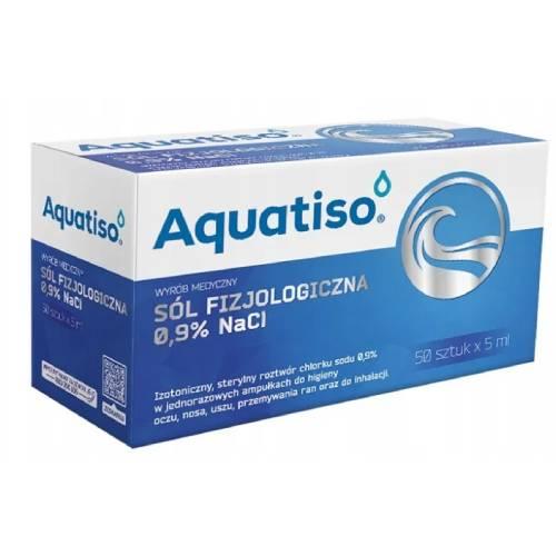 Zdjęcie produktu - Aquatiso S&oacute;l fizjologiczna 0,9% NaCl, 50 szt. x 5 ml