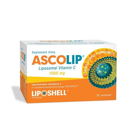 ASCOLIP Liposomal Vitamin C 1000mg smak cytryny i pomarańczy, 30 saszetek