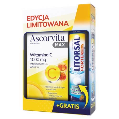 Zdjęcie produktu - Ascorvita Max Zestaw witamina C 1000mg, 30 tabl. + Litorsal Forte mango-marakuja, 20 tabl. mus.