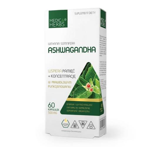 Zdjęcie produktu - MEDICA HERBS Ashwagandha 500 mg, 60 kaps.
