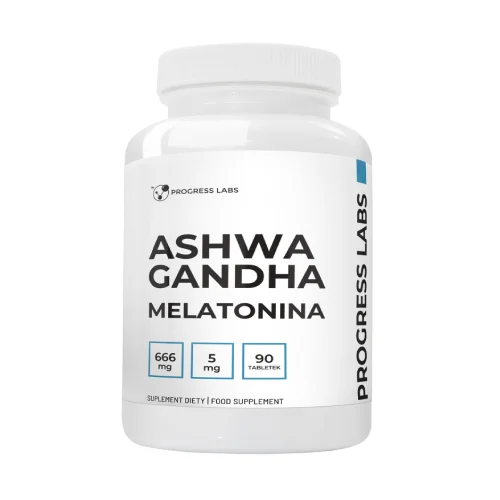 Zdjęcie produktu - Progress Labs Ashwagandha 666 mg + Melatonina 5 mg, 90 tabl.