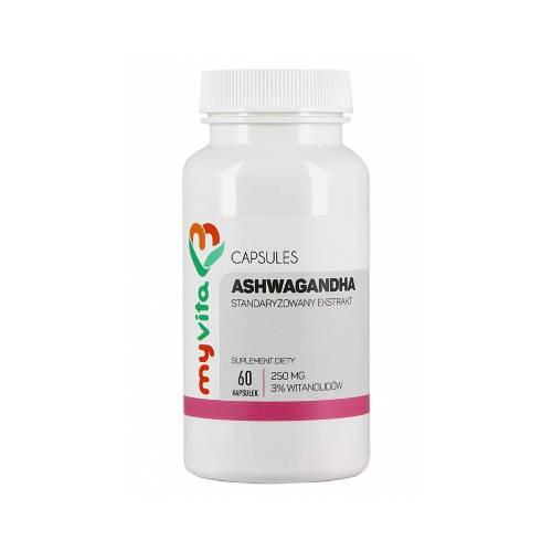 Zdjęcie produktu - MyVita Ashwagandha standaryzowany ekstrakt 3% 250 mg, 60 kaps.