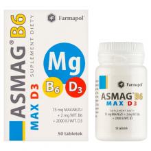 Zdjęcie produktu - Asmag B6 Max magnez + witamina B6 + witamina D3 - 50 tabletek